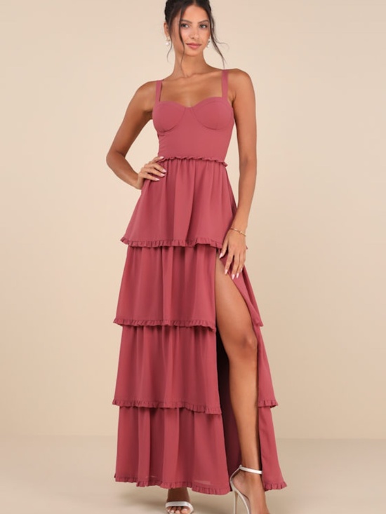 Lulus Dresses & Skirts - Lulus Sophisticated Occasion Rusty Rose Bustier Lace-up Maxi Dress Pink - Size L